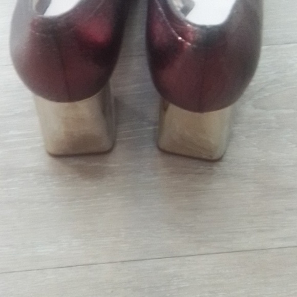 Zara Bronze Metallic Block Heel Pumps Square Toe - Picture 7 of 7